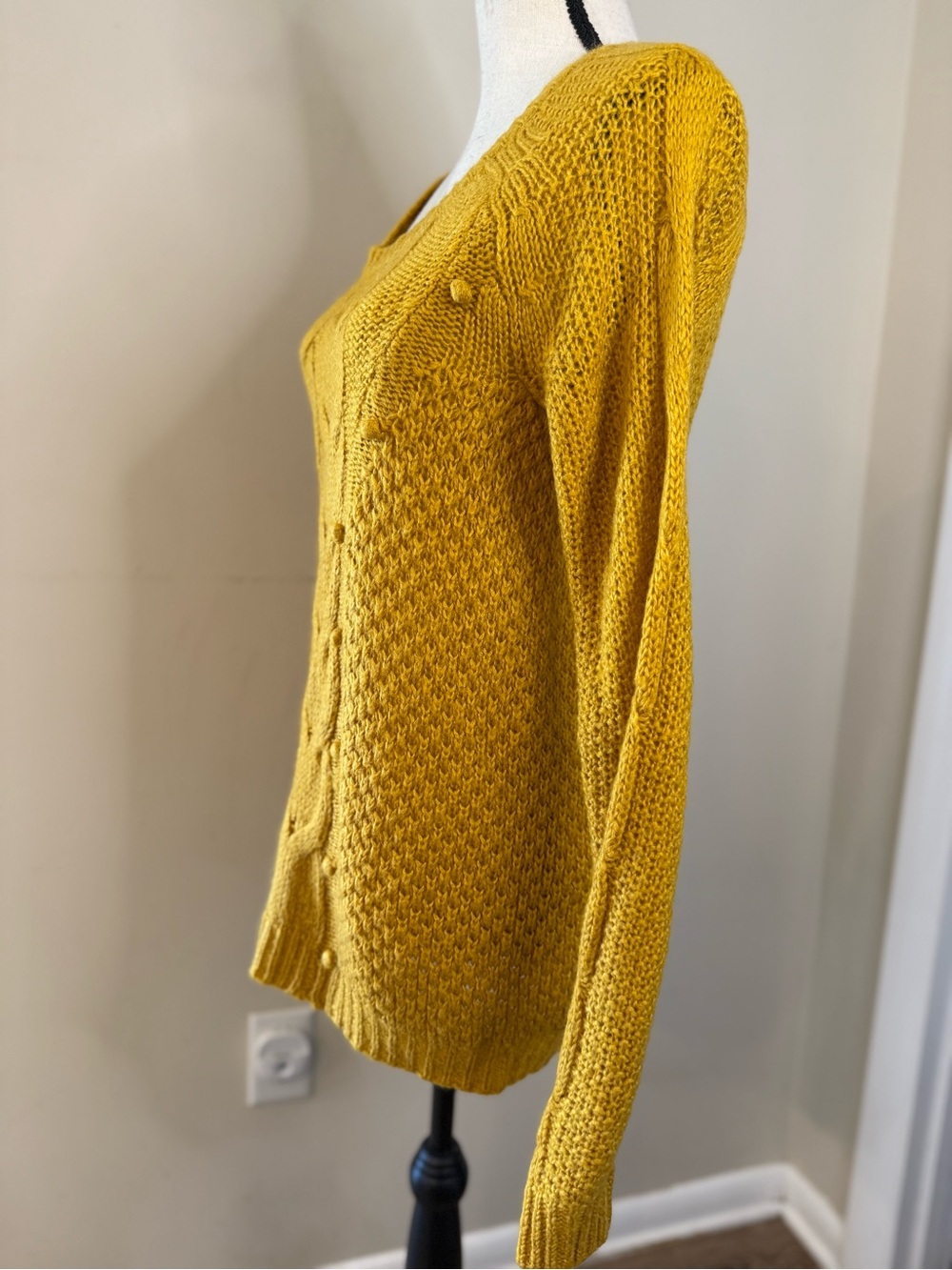 Pins and Needles mustard yellow cable knit pom pom sweater SM - Picture 3 of 13